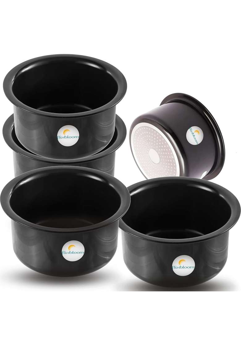 FLIXBLOOM Cosmos Black Hard Anodised Thick Combo Tope Cooking Pot Patila Bhagona Handi Tapila Tapeli | 2 L | 2.1 Qt | Pack of 6 - Indya