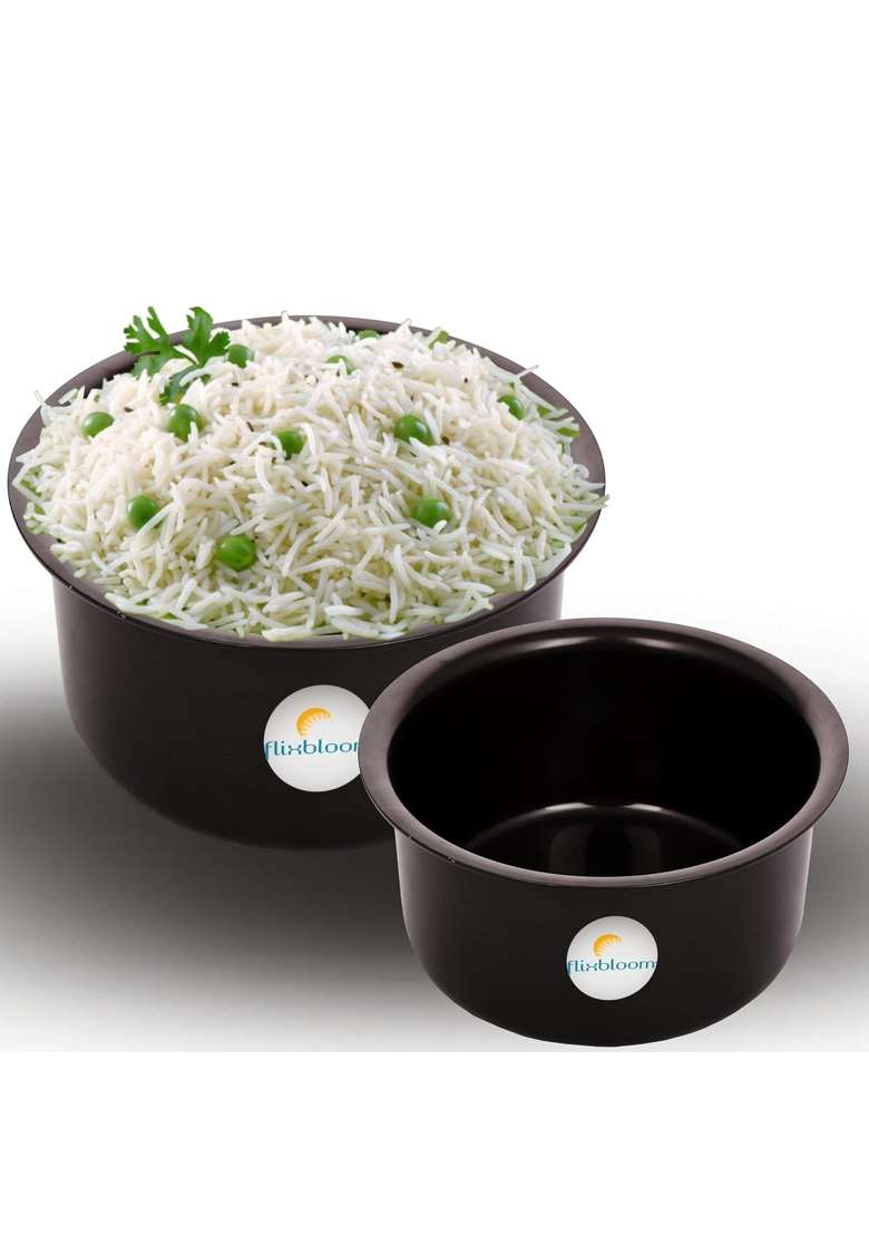 FLIXBLOOM Cosmos Black Hard Anodised Thick Combo Tope Cooking Pot Patila Bhagona Handi Tapila Tapeli | 3 L | 3.2 Qt | 4-Piece Set - Indya