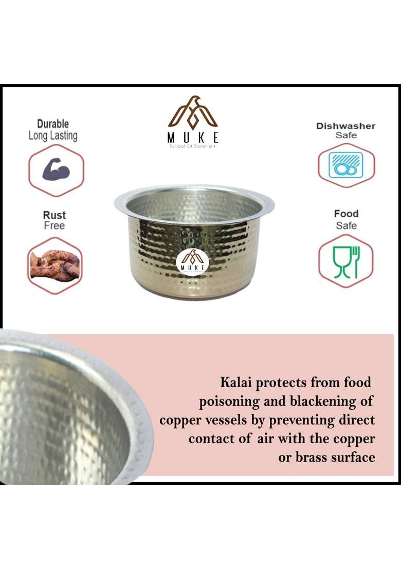 MUKE Brass Hammered Patila Cooking Pot | 4.5 L | 4.8 Qt | Heavy Bottom - Indya