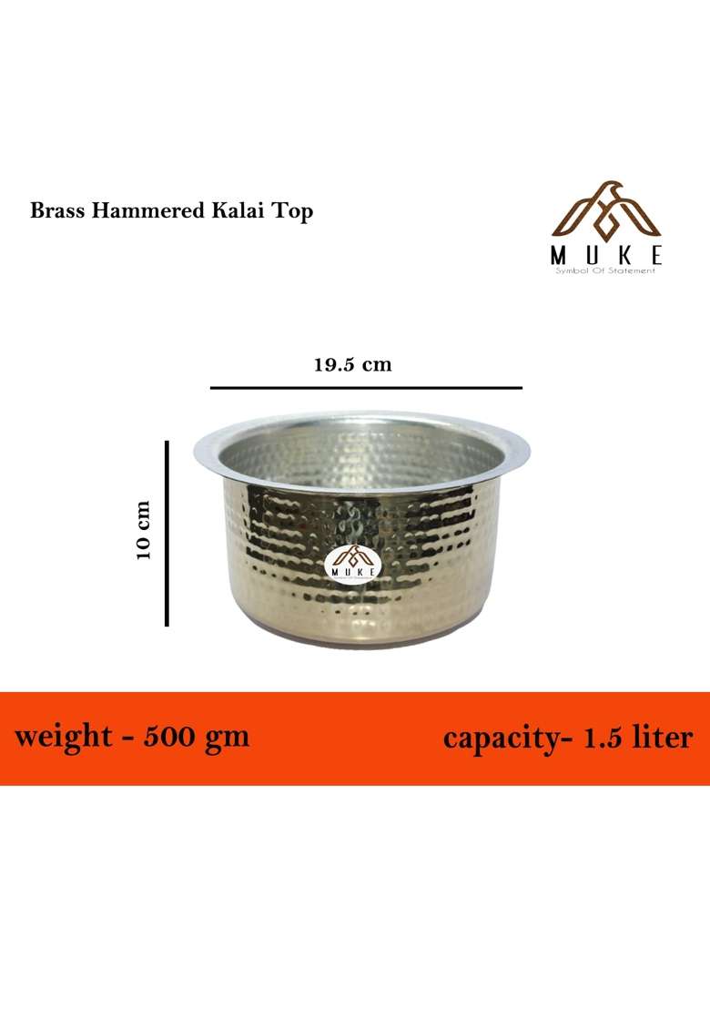 MUKE Brass Hammered Patila Cooking Pot | 4.5 L | 4.8 Qt | Heavy Bottom - Indya