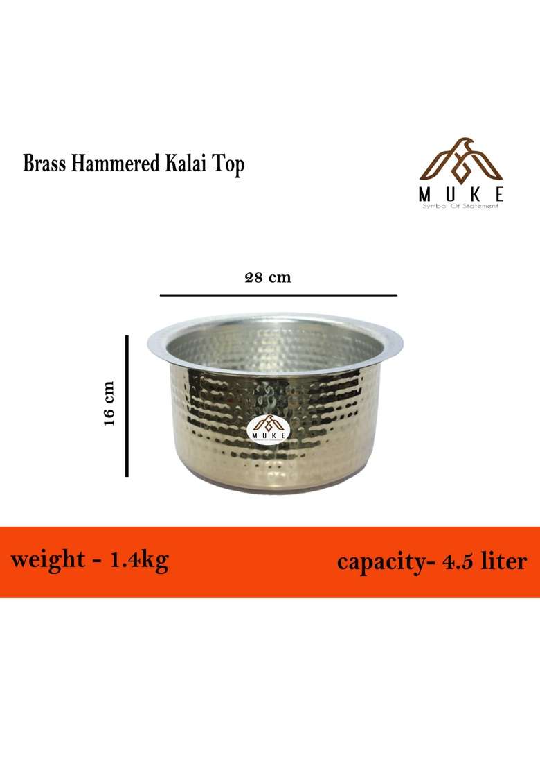 MUKE Brass Hammered Patila Cooking Pot | 4.5 L | 4.8 Qt | Heavy Bottom - Indya