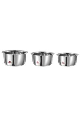 KITCHEN CLUE Stainless Steel Tope Pcs for Kitchen I Induction Base Cookware with Flat Bottom | 2000 ml | 67.6 fl oz | 3-Piece Set