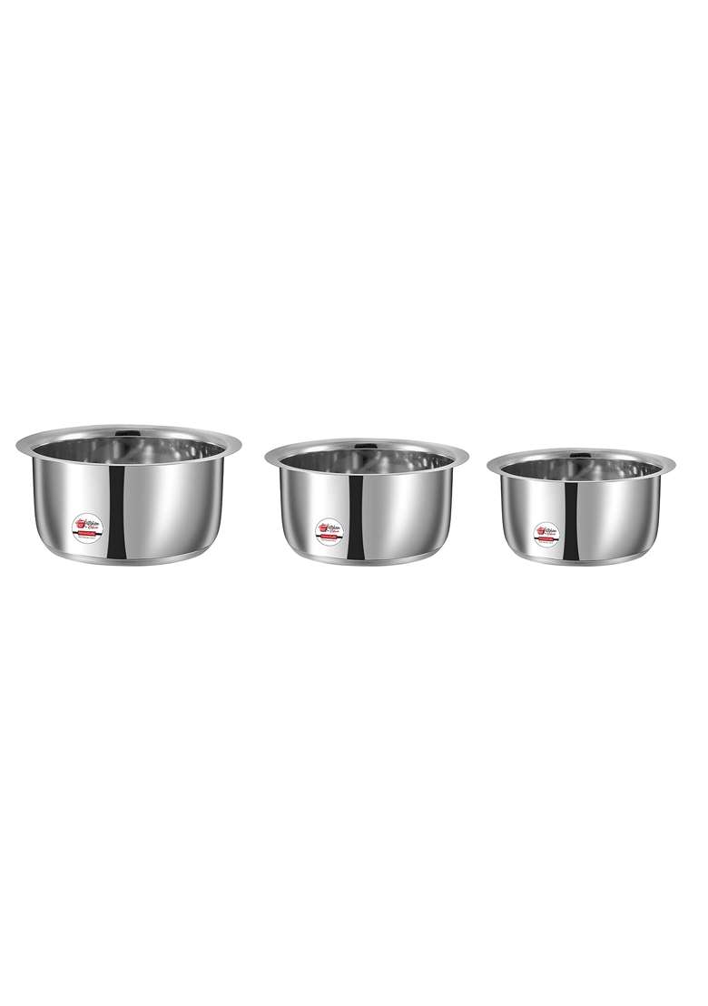 KITCHEN CLUE Stainless Steel Tope Pcs for Kitchen I Induction Base Cookware with Flat Bottom | 2000 ml | 67.6 fl oz | 3-Piece Set - Indya