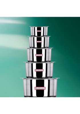 FLIXBLOOM Latest Combo 1 2 3 4 with 5 Lids Stainless Steel Induction Base Kitchen | 5 L | 5.3 Qt | 10-Piece Set | Tri-Ply | With Lid