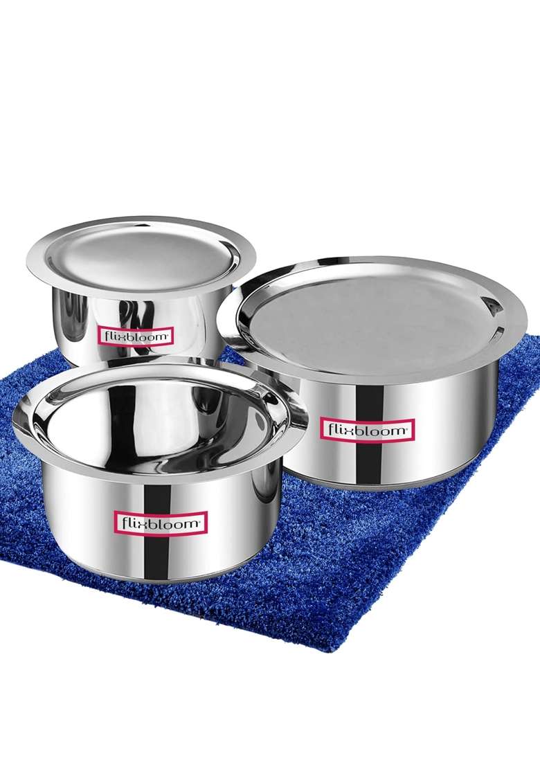 FLIXBLOOM Latest Tope with Lid | 1 L | 1.1 Qt | 6-Piece Set | Induction Compatible | Tri-Ply - Indya