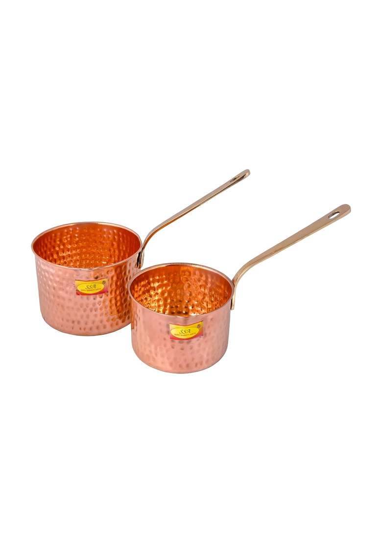 SHIV SHAKTI ARTS Pure Copper Sauce Pan Tadka Pan | 2-Piece Set - Indya