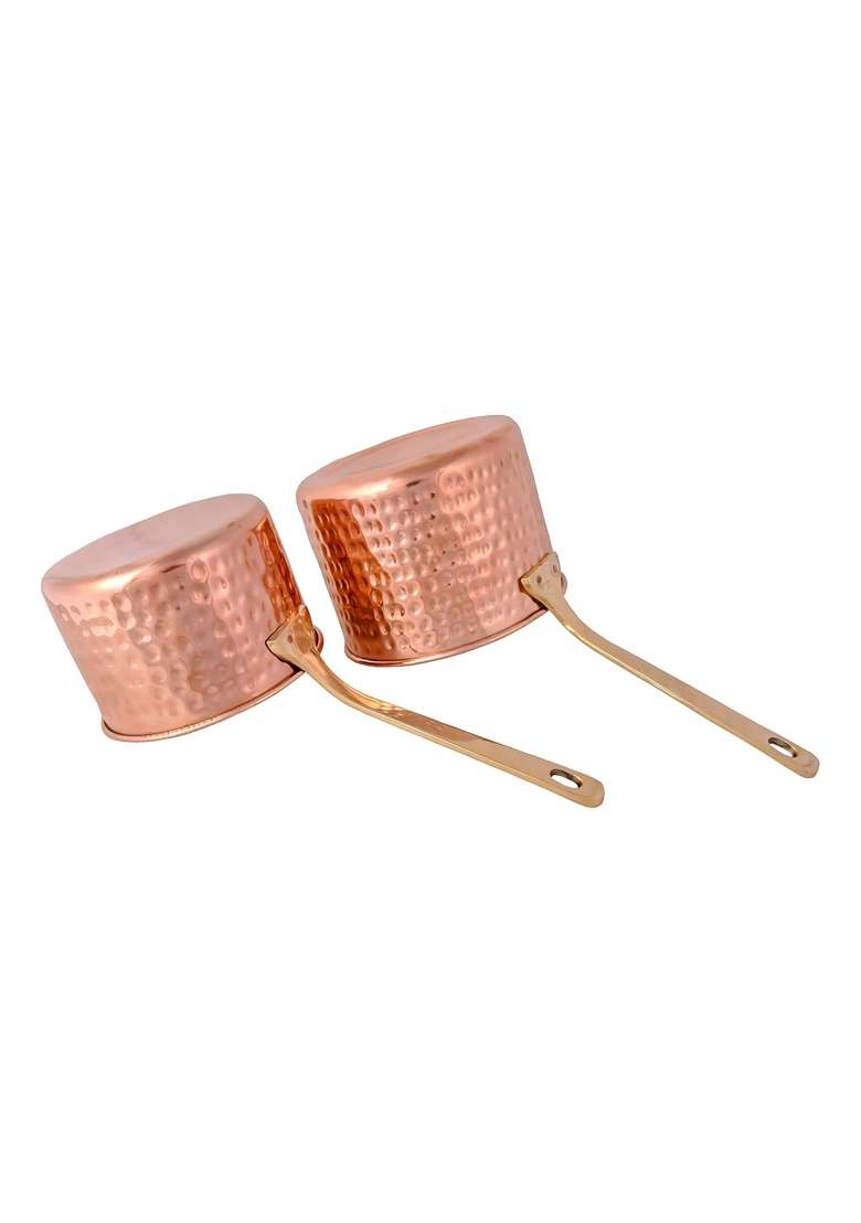 SHIV SHAKTI ARTS Pure Copper Sauce Pan Tadka Pan | 2-Piece Set - Indya