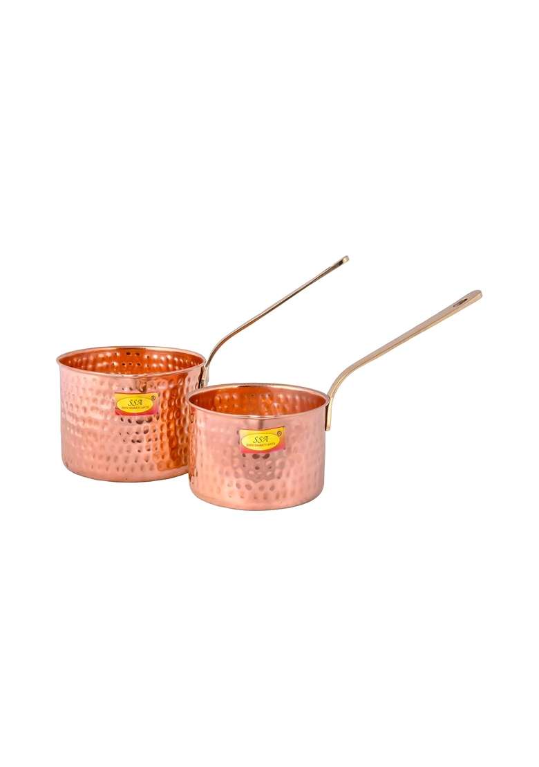 SHIV SHAKTI ARTS Pure Copper Sauce Pan Tadka Pan | 2-Piece Set - Indya