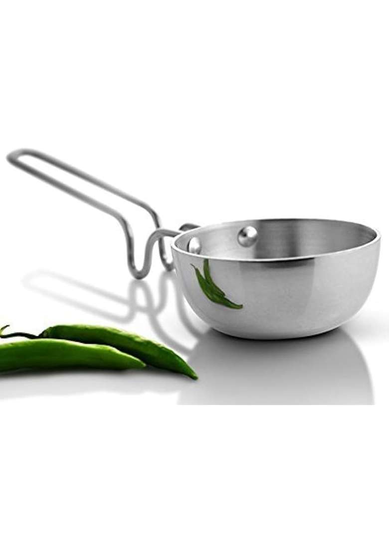 Bartan Star Aluminium Silver Tadka Pan Riveted Long Handle Frying Pan for Dal and Spices | 200 ml | 6.8 fl oz - Indya