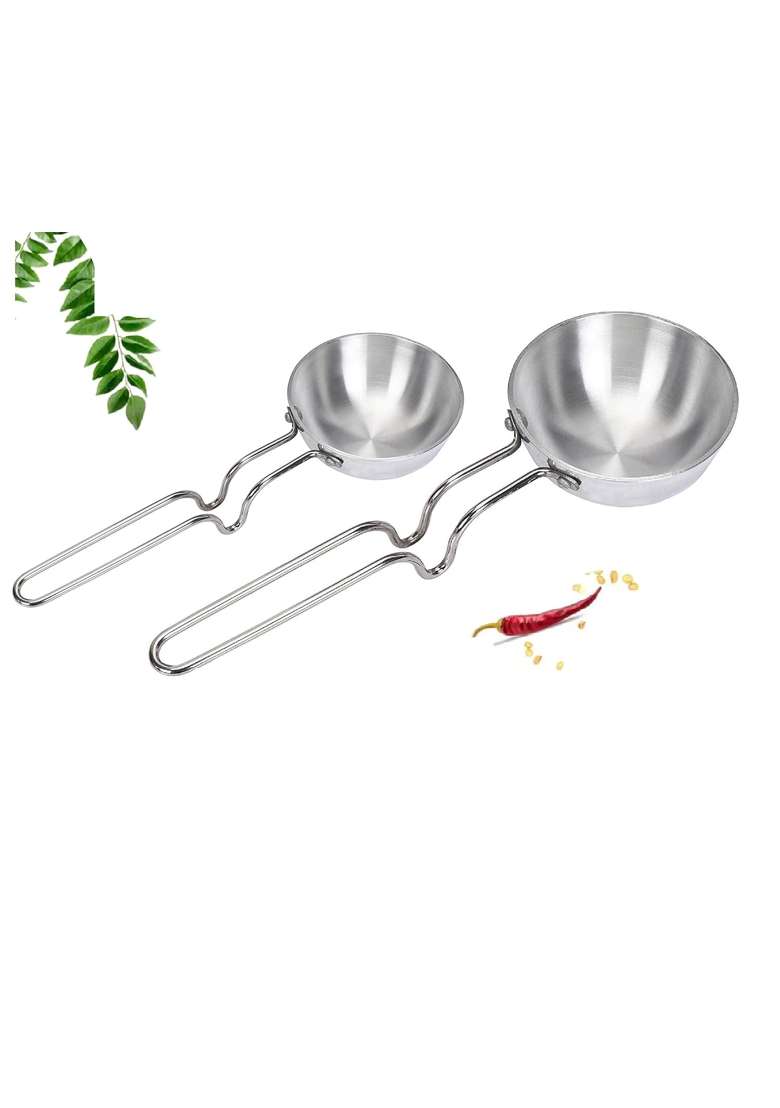 Bartan Star Aluminium Silver Tadka Pan Riveted Long Handle Frying Pan for Dal and Spices | 200 ml | 6.8 fl oz - Indya