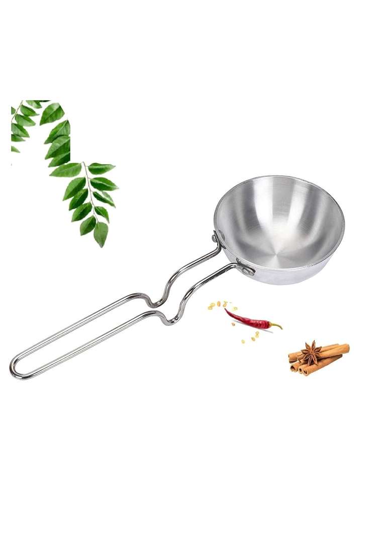Bartan Star Aluminium Silver Tadka Pan Riveted Long Handle Frying Pan for Dal and Spices | 200 ml | 6.8 fl oz - Indya