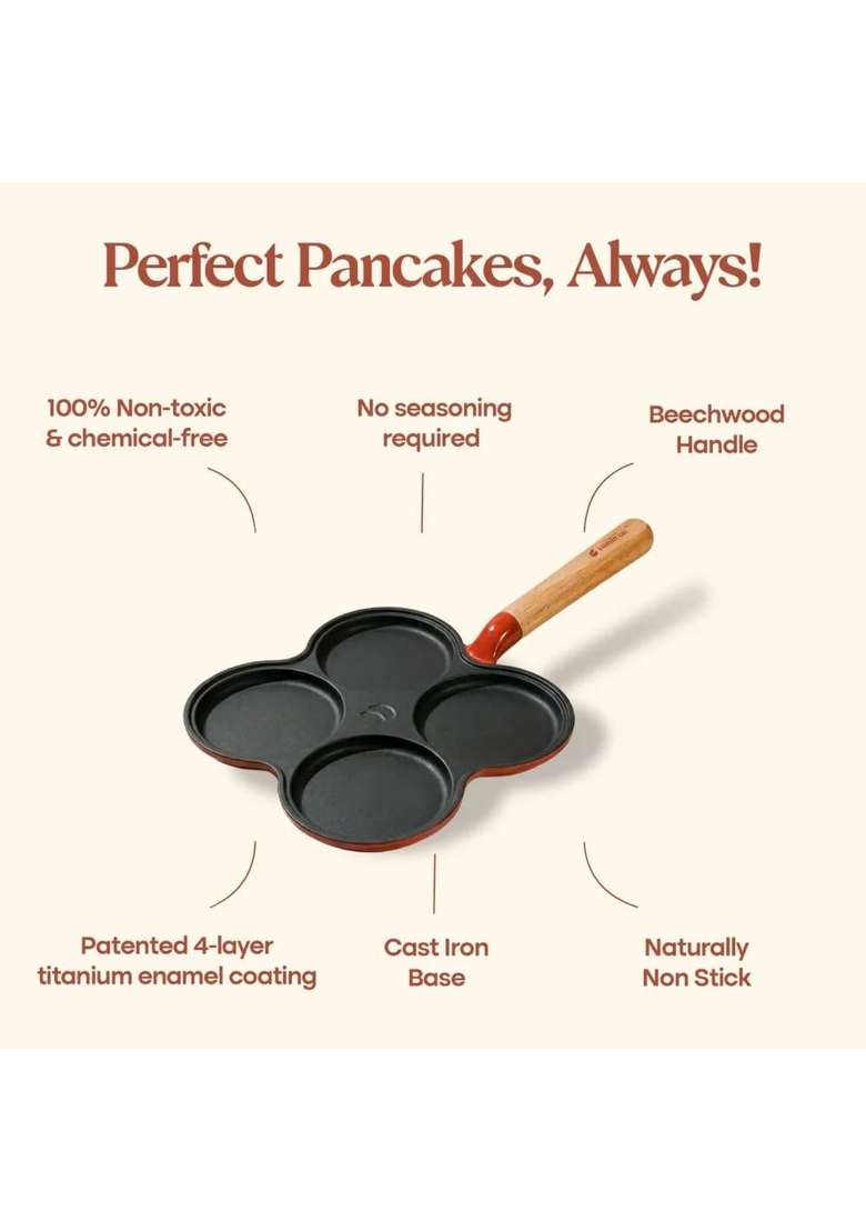 CUMIN CO. Enamel Cast Iron Pancake Pan | 28 cm | 11 Inch | Non-Toxic | Non-Stick - Indya