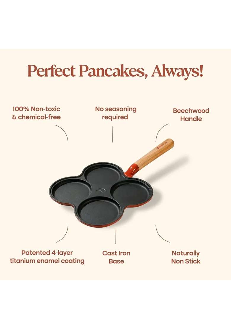 CUMIN CO. Enamel Cast Iron Pancake Pan | 28 cm | 11 Inch | Non-Toxic | Non-Stick - Indya