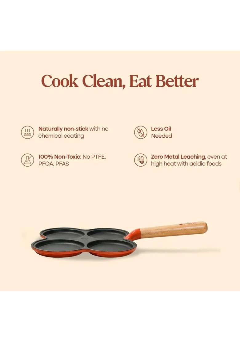 CUMIN CO. Enamel Cast Iron Pancake Pan | 28 cm | 11 Inch | Non-Toxic | Non-Stick - Indya