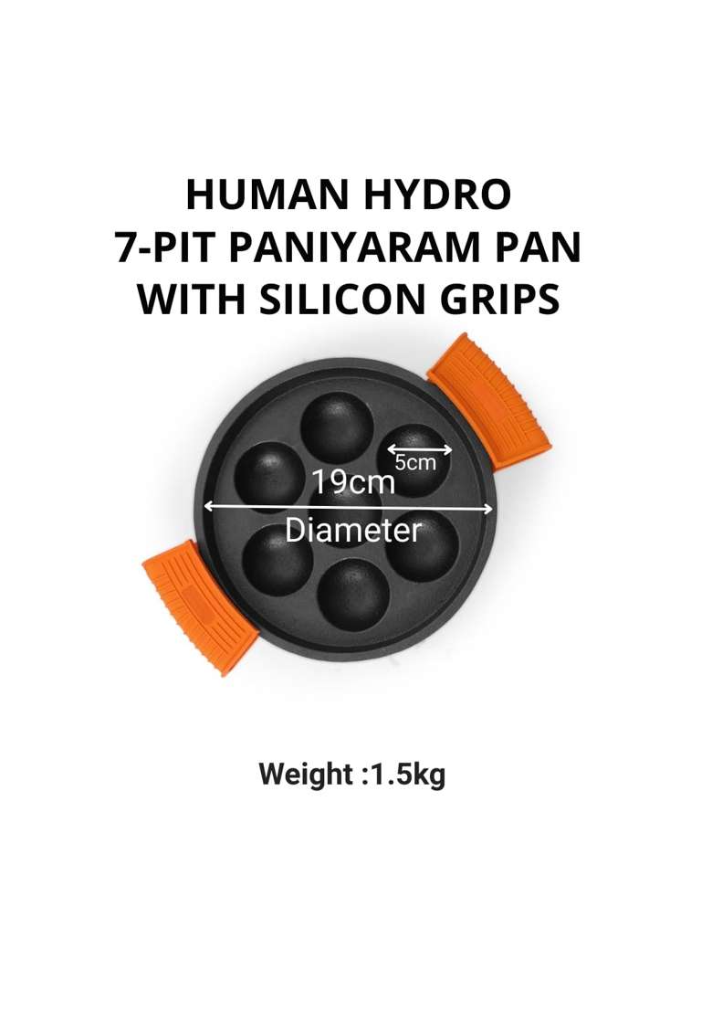 Human Hydro Pre-Seasoned Cast Iron Paniyaram Pan Ebelskiver-Style Pan | 19 cm | 7.5 Inch | Induction Compatible | Non-Stick | With Lid - Indya