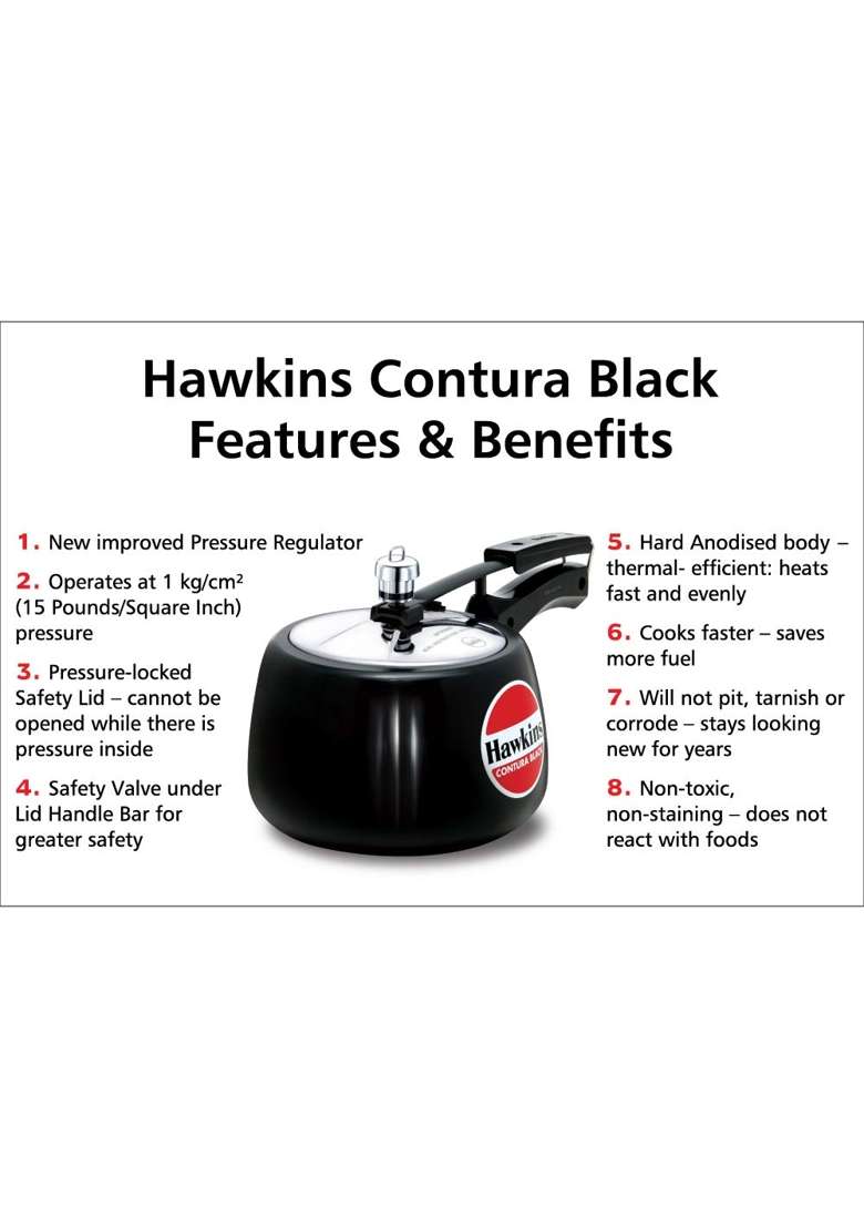 Hawkins Contura Black Pressure Cooker | 3 L | 3.2 Qt - Indya