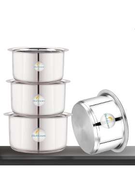 FLIXBLOOM Thik Induction Base Combo Utensils Pcs Stainless Steel Cookware Tope Handi | 1 L | 1.1 Qt | Pack of 4