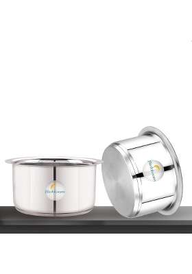 FLIXBLOOM Thik Induction Base Stainless Steel Combo Utensils Cookware Tope Handi | 2 L | 2.1 Qt | Pack of 2