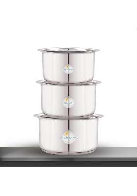 FLIXBLOOM Thik Induction Base Stainless Steel Combo Cookware Tope Handi Patila Milk | 2 L | 2.1 Qt | 3-Piece Set
