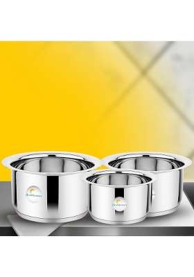 FLIXBLOOM Special Stainless Steel Cookware Set | 1 L | 1.1 Qt | 3-Piece Set | Induction Compatible | Heavy Bottom