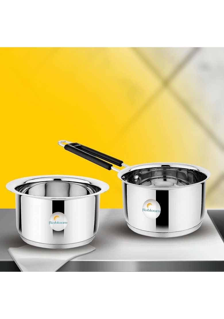 FLIXBLOOM Special Stainless Steel Tea Pan with Tope Cooking Pot | 4 L | 4.2 Qt | 2-Piece Set | Induction Compatible | Heavy Bottom - Indya
