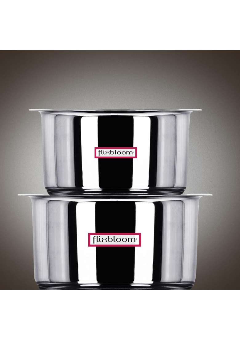 FLIXBLOOM Stainless Steel Induction Base Kitchen Cookware Utensil TriPLY Bottom | 3 L | 3.2 Qt - Indya