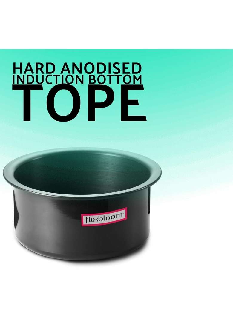 FLIXBLOOM Territorial Black Hard Anodised Induction Base LPG Gas Stovetop Friendly | 4 L | 4.2 Qt - Indya