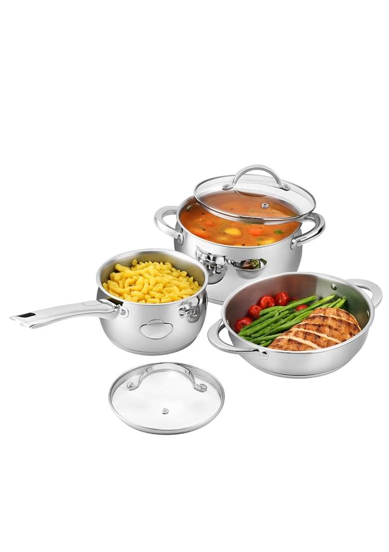 Vinod Letten Stainless Steel Cookware Set | 2 L | 2.1 Qt | 3-Piece Set | Induction Compatible - Indya