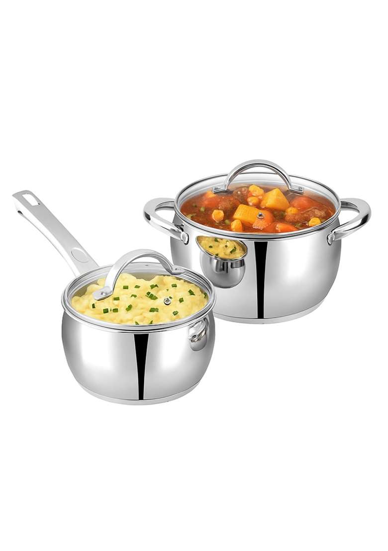 Vinod Letten Stainless Steel Cookware Set | 2.2 L | 2.3 Qt | 2-Piece Set | Induction Compatible | With Lid - Indya