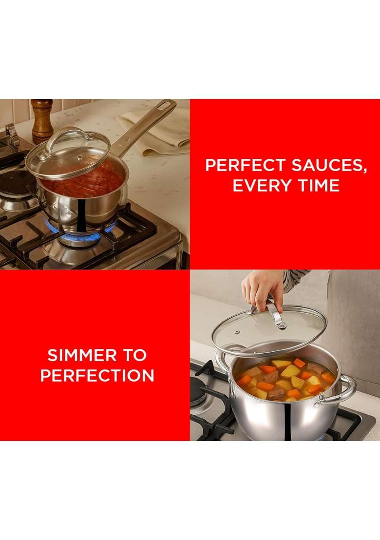 Vinod Letten Stainless Steel Cookware Set | 2.2 L | 2.3 Qt | 2-Piece Set | Induction Compatible | With Lid - Indya