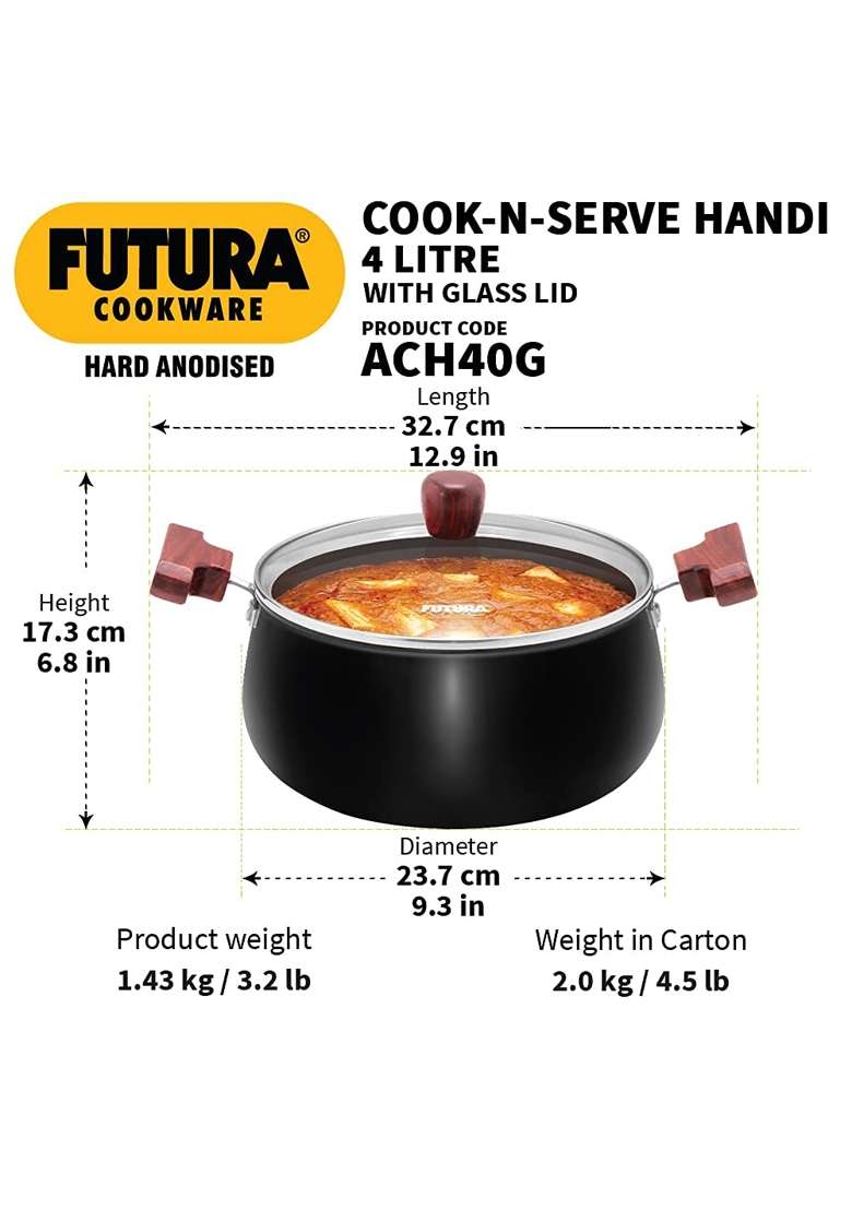 Hawkins Aluminium Futura Hard Anodised Cook-N-Serve Bowl | 3 L | 3.2 Qt | 2-Piece Set - Indya