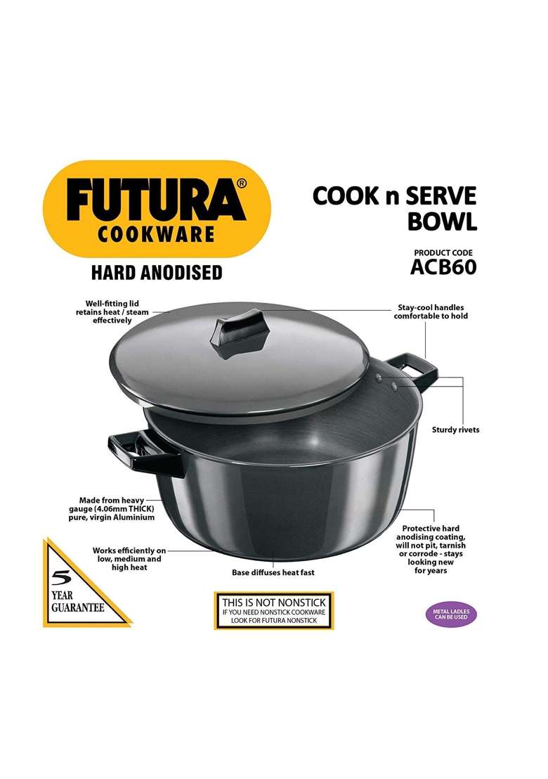 Hawkins Futura Hard-Anodized Aluminium Cook-N-Serve Bowl Set | 3 L | 3.2 Qt | 2-Piece Set - Indya