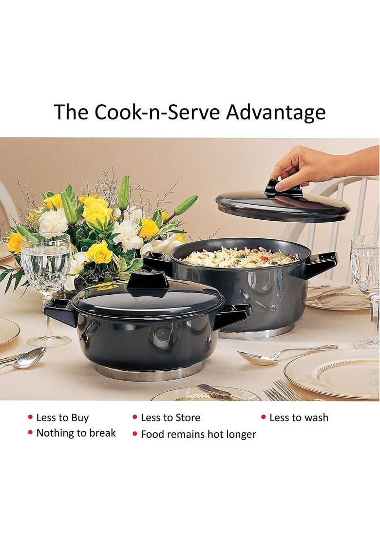 Hawkins Futura Hard-Anodized Aluminium Cook-N-Serve Bowl Set | 3 L | 3.2 Qt | 2-Piece Set - Indya