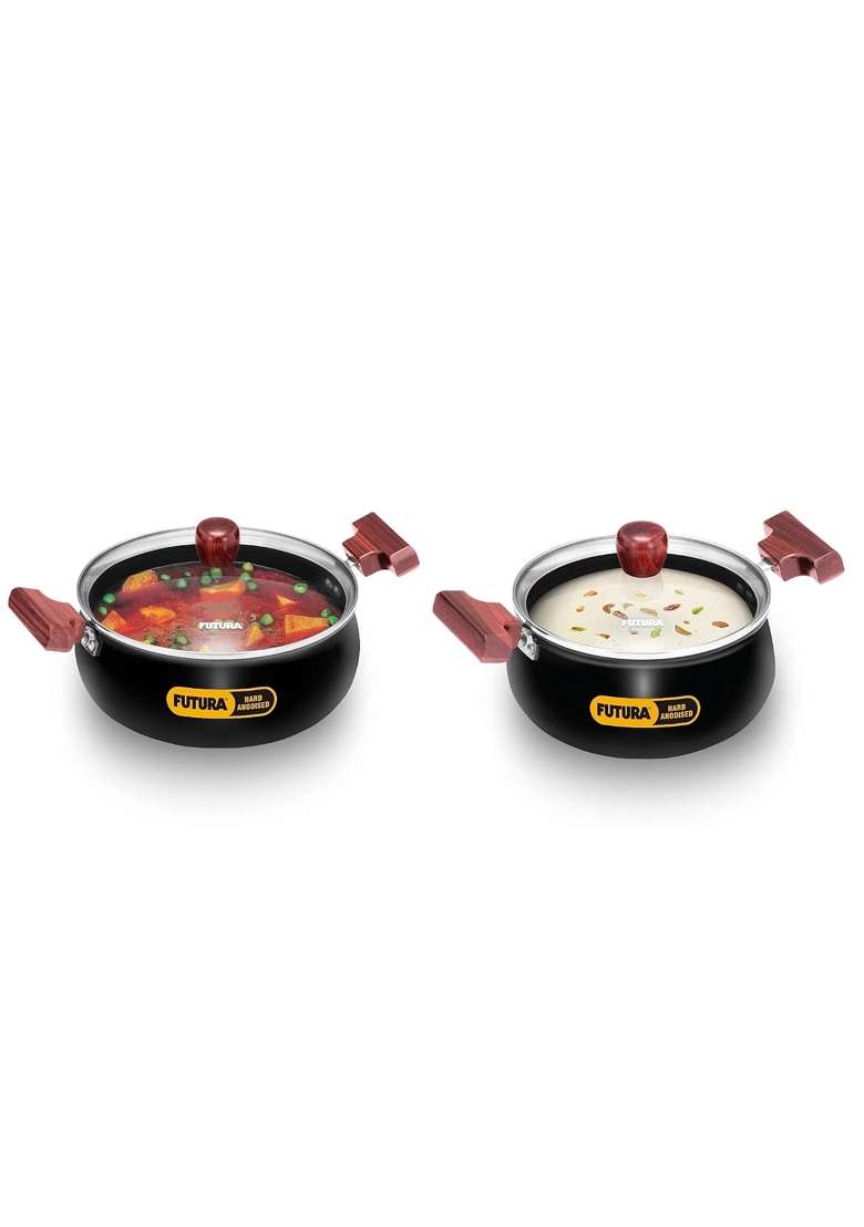 Hawkins Aluminium Futura Hard Anodised Cook-N-Serve Bowl | 2 L | 2.1 Qt | 2-Piece Set - Indya