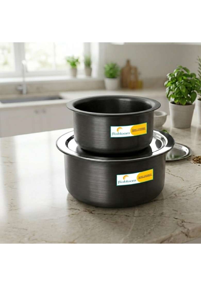 FLIXBLOOM Centric Combo Packs Hard Anodized Kitchen Cookware Thick Gauge Induction Base | 4 L | 4.2 Qt | With Lid - Indya