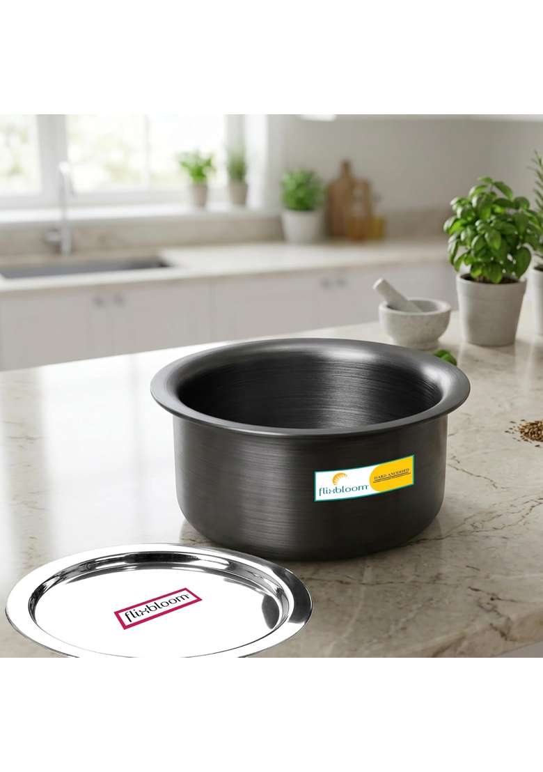 FLIXBLOOM Centric Hard Anodized Kitchen Cookware Thick Gauge Induction Base and LPG | 3 L | 3.2 Qt | With Lid - Indya