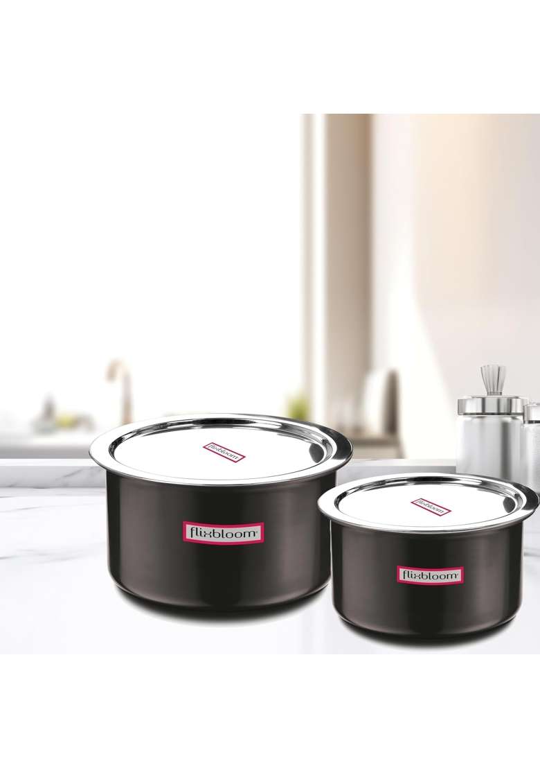 FLIXBLOOM Ebon Black Combo Hard Anodised Induction Bottom | 5 L | 5.3 Qt | With Lid - Indya