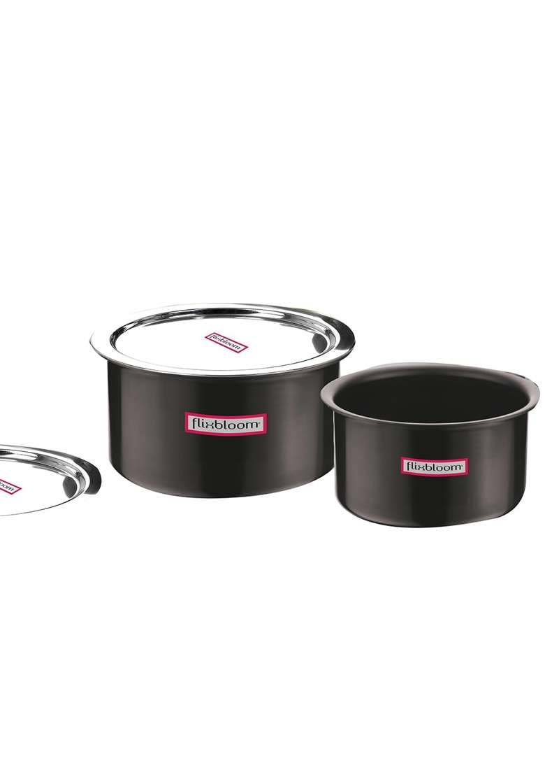 FLIXBLOOM Ebon Black Combo Hard Anodised Induction Bottom | 5 L | 5.3 Qt | With Lid - Indya