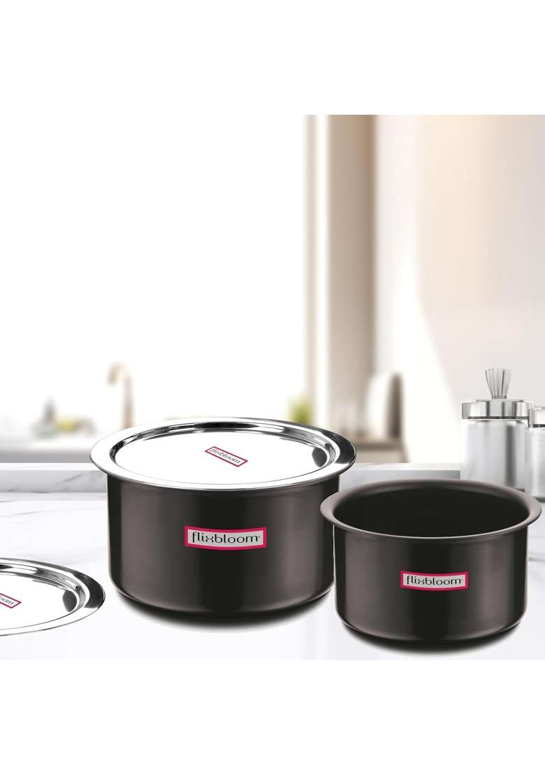 FLIXBLOOM Ebon Black Combo Hard Anodised Induction Bottom | 5 L | 5.3 Qt | With Lid - Indya