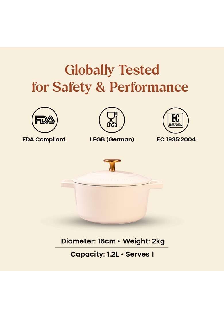 CUMIN CO. Enamel Cast Iron Dutch Oven with Lid | 16 cm | 6.3 Inch | Induction Compatible | Dishwasher Safe | Heavy Bottom | Non-Toxic - Indya