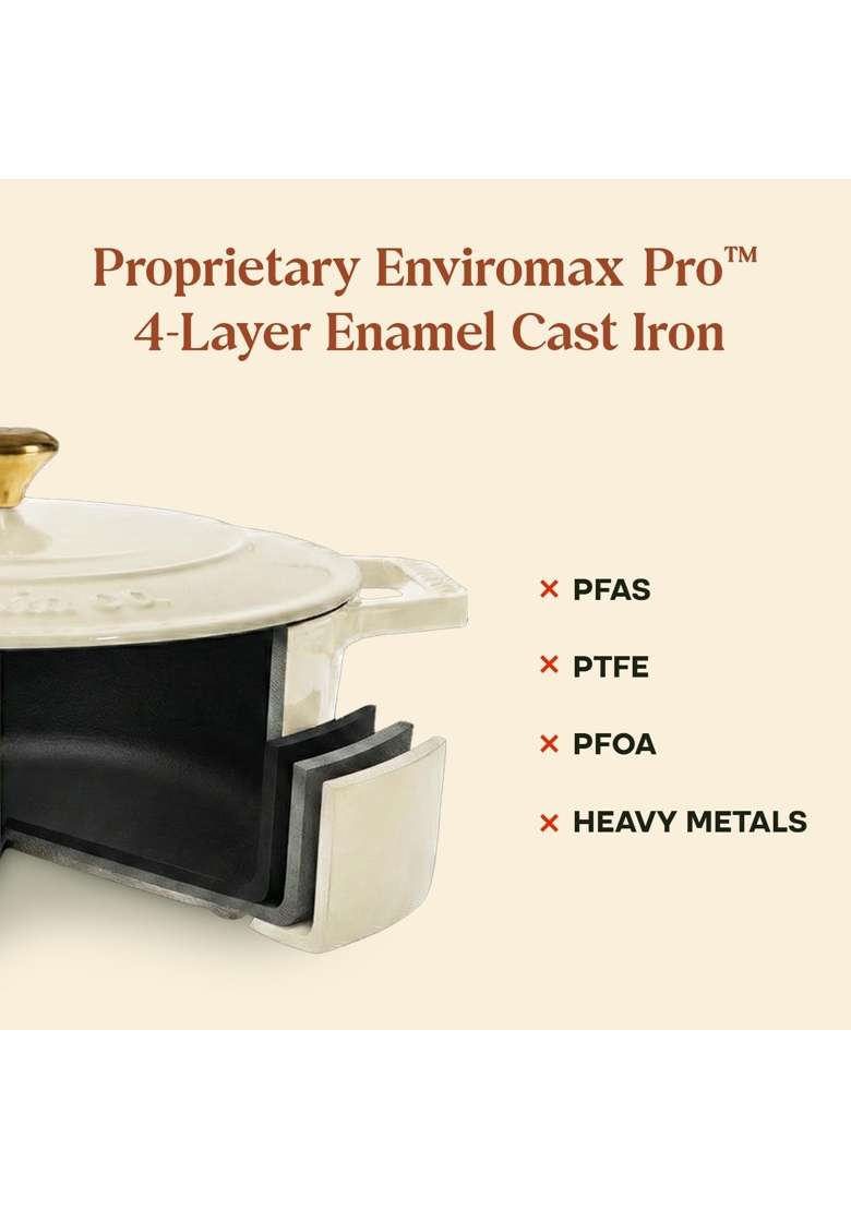 CUMIN CO. Enamel Cast Iron Dutch Oven | 4 L | 4.2 Qt | 24 cm | 9.4 Inch | Induction Compatible | Heavy Bottom | Non-Toxic | Non-Stick - Indya