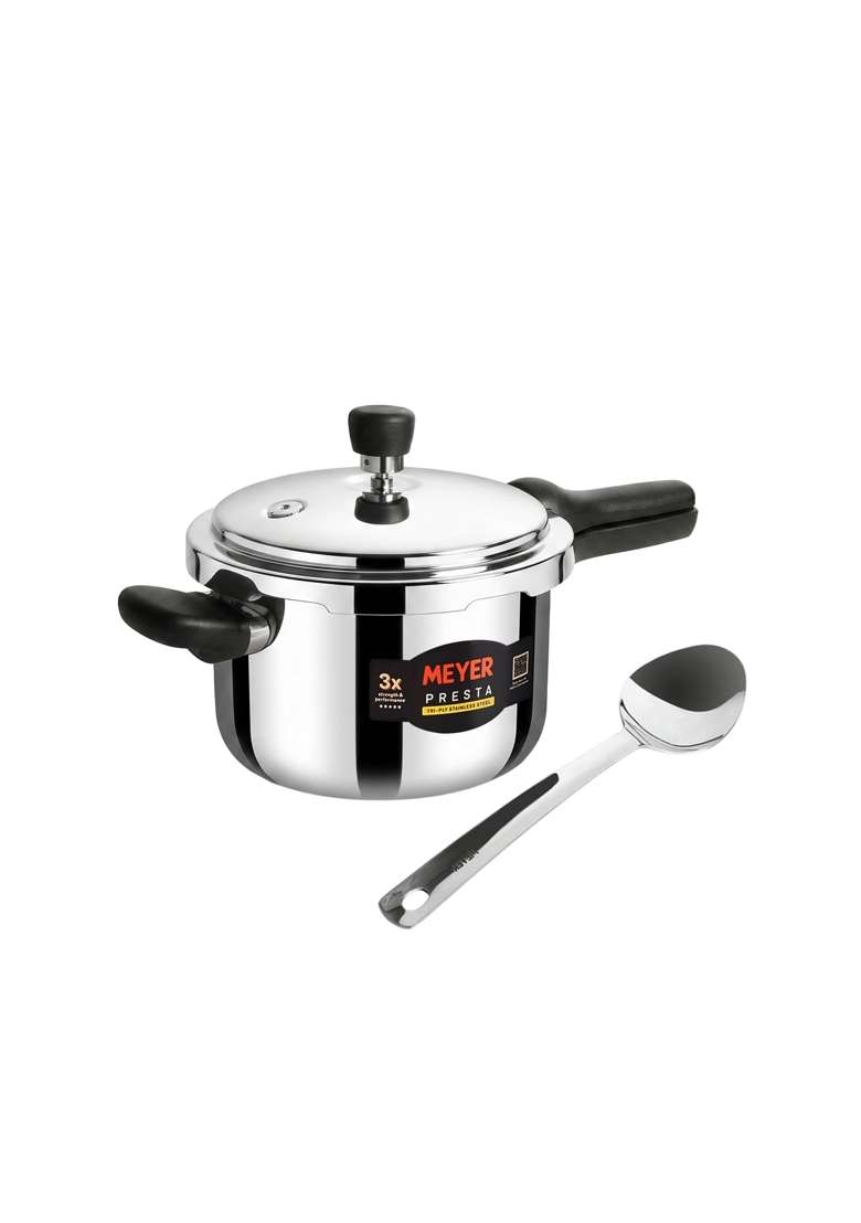 Meyer Presta Stainless Steel Tri-ply Pressure Cooker with Stainless Steel Serving | 3 L | 3.2 Qt - Indya