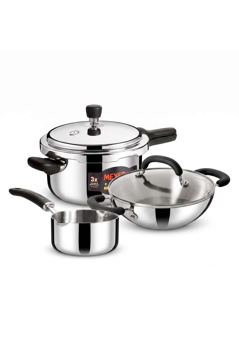Meyer Tri Ply Stainless Steel Kitchen Set | 5.5 L | 5.8 Qt | 22 cm | 8.7 Inch | Induction Compatible | With Lid - Indya