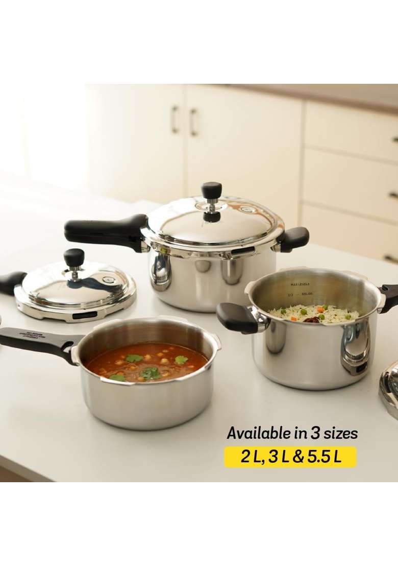 Meyer Tri Ply Stainless Steel Kitchen Set | 5.5 L | 5.8 Qt | 22 cm | 8.7 Inch | Induction Compatible | With Lid - Indya