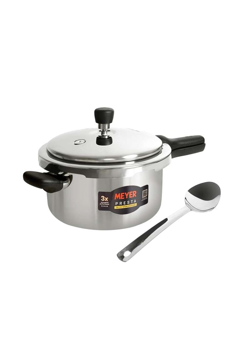 Meyer Presta Stainless Steel Tri-ply Pressure Cooker with Stainless Steel Serving | 5.5 L | 5.8 Qt - Indya