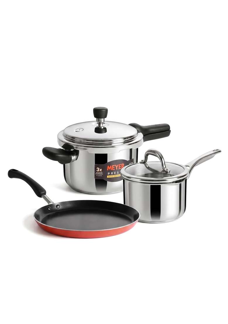 Meyer Tri Ply Stainless Steel Cookware Bundle | 3 L | 3.2 Qt | 18 cm | 7.1 Inch | Induction Compatible - Indya