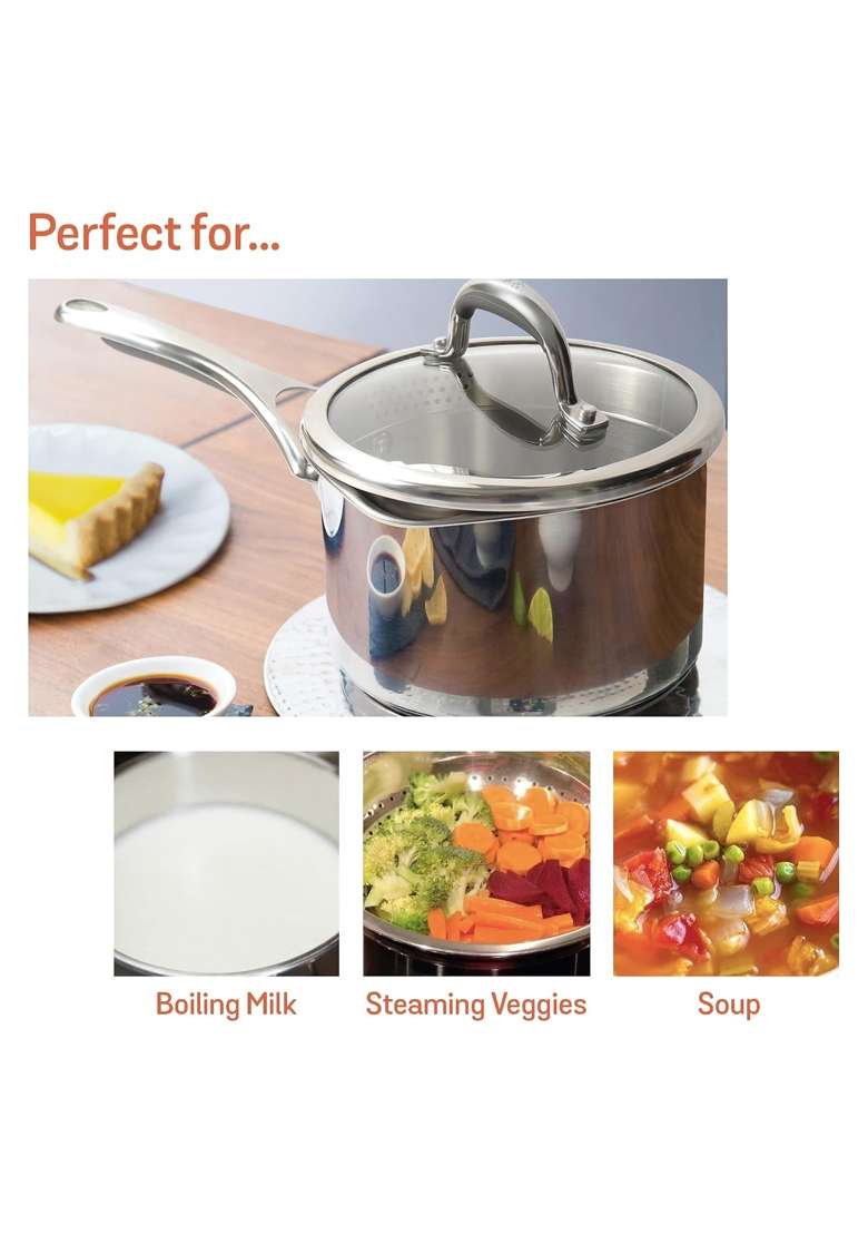 Meyer Tri Ply Stainless Steel Cookware Bundle | 3 L | 3.2 Qt | 18 cm | 7.1 Inch | Induction Compatible - Indya