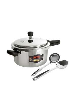 Meyer Presta Stainless Steel Tri-ply Pressure Cooker with Stainless Steel Serving | 5.5 L | 5.8 Qt