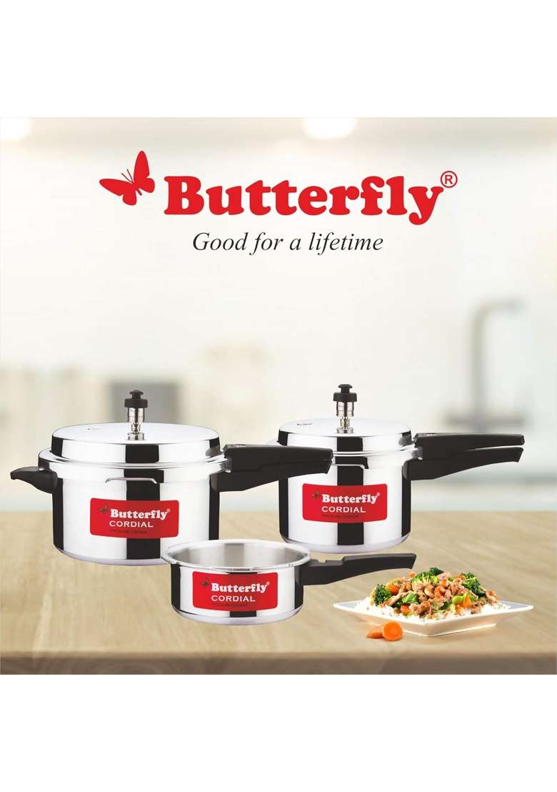 Butterfly Cordial 2 3 and Pressure Cookers | 5 L | 5.3 Qt | Food Safe - Indya