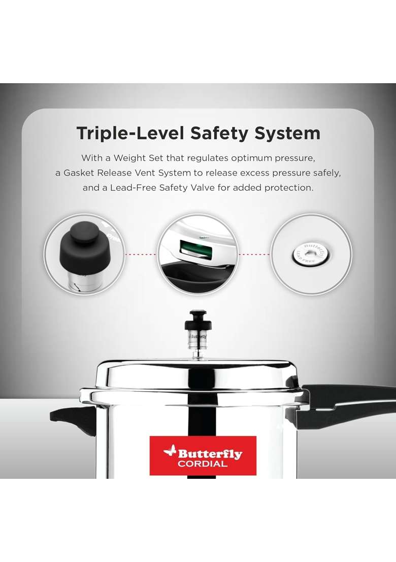 Butterfly Cordial Pressure Cooker | 3 L | 3.2 Qt | Food Safe - Indya